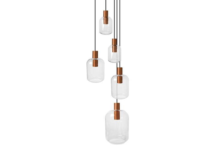 Lustre métal H120cm cuivre Abatjour transparent