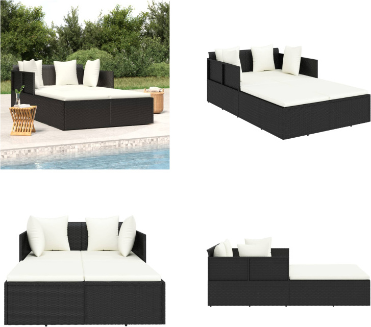 vidaXL Sonnenliege mit Kissen Schwarz 182x118x63 cm Poly Rattan - Sonnenliege - Sonnenliegen - Garten Sonnenliege - Gartenliege