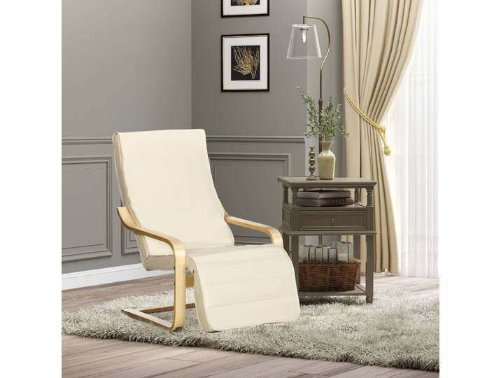 HOMCOM Fauteuil Relax Bois Massif Crème avec Repose-Pied