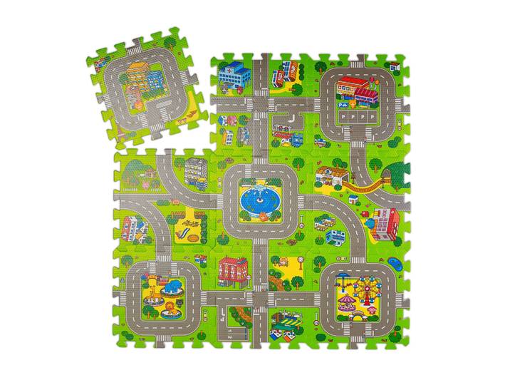 Puzzlematte Strasse mit Tieren Weiss-Grün-Grau
