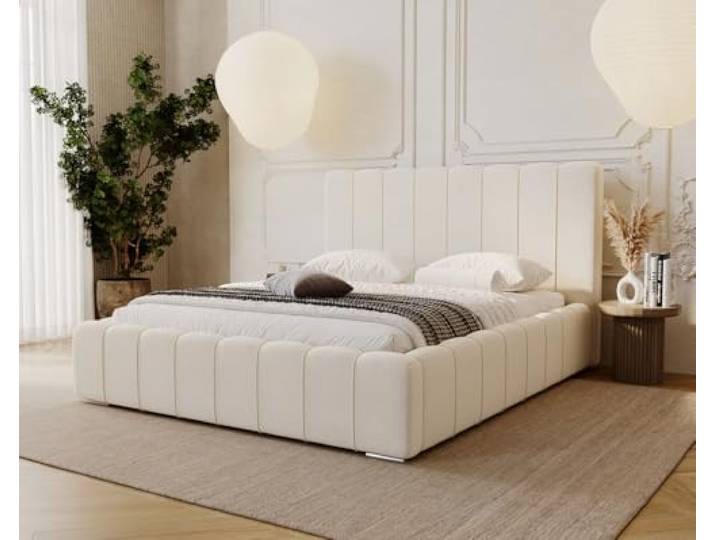 Emporius Lisbon gestoffeerd bed 180x200, bed met opbergruimte, lattenbodem - bed 180x200 crème (Komodo 10)