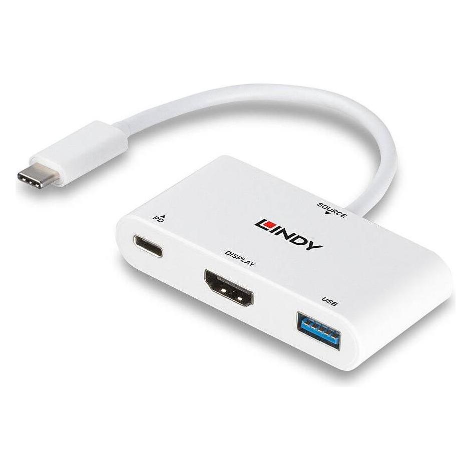 Lindy USB 3.1 Typ C auf HDMI Konverter mit USB Typ A Anschluss und Power Delivery Verbindet ein HDMI-Di... (USB-C, 3 Ports) (43340)