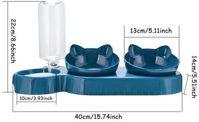 Inspire Curations Triple Cat Bowls Feeder With Automatic Water Bottle Tilted & Rotatable Pet Feeding Station Triple Cat Bowls Feeder With Automatic Water Bottle Tilted & Rotatable Pet Feeding Station