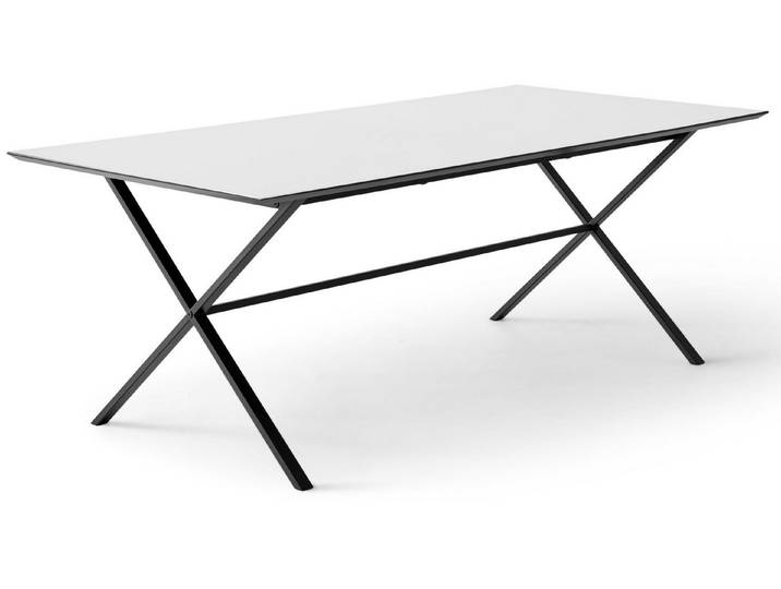 Hammel Furniture Esstisch Meza Designtisch mit Auszugsfunktion und 2 Einlegeplatten, rechteckige Tischplatte MDF, gekreuztes Metallgestell