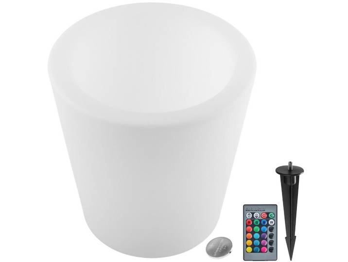 tectake Leuchtzylinder Luminous Curve Cooler, 38 x 40 cm, inkl. Erdspieß, weiß, Weiß, Kunststoff, Zylindrisch, E27, 38x40x38 cm, Lampen & Leuchten, Außenbeleuchtung, Außenleuchten