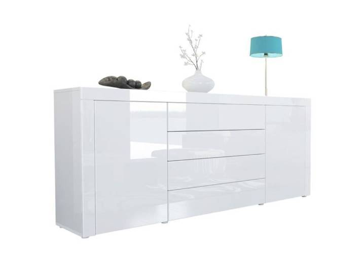 Vladon Buffet commode La Paz en Blanc haute brillance - Blanc haute brillance - Blanc haute brillance