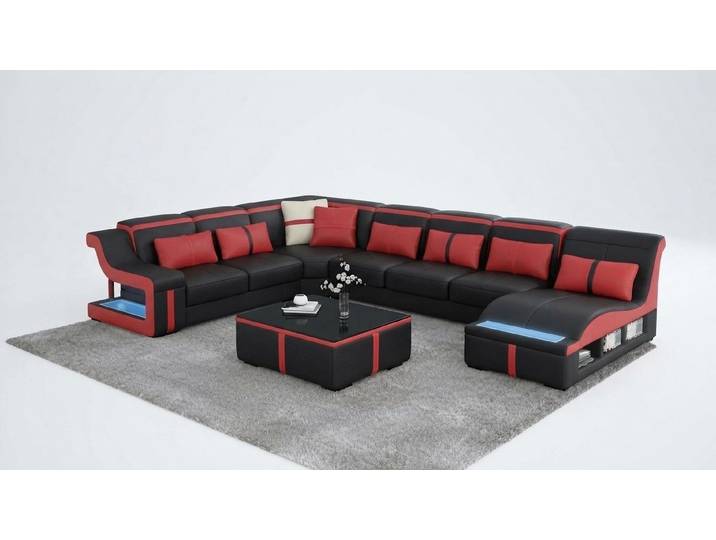 Xlmoebel Wohnlandschaft Elegantes Ledersofa U-Form mit integrierter Beleuchtung, Wohnlandschaft, Hergestellt in Europa
