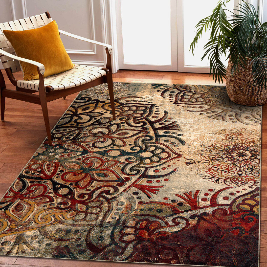 Langley Street Julie Oriental Wool Area Rug Beige;Red Rectangle 235 x 350cm