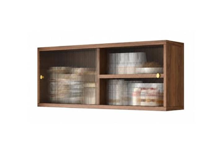 Gtzly Küchen-Wandaufbewahrungsschrank, Gewürzschrank und Weinflaschenregal Glastüren, Verstellbarer Einlegeboden, Holz, 50 kg Tragfähigkeit, für Küche, Bar und Esszimmer(Brown,24*8in/60*20cm)