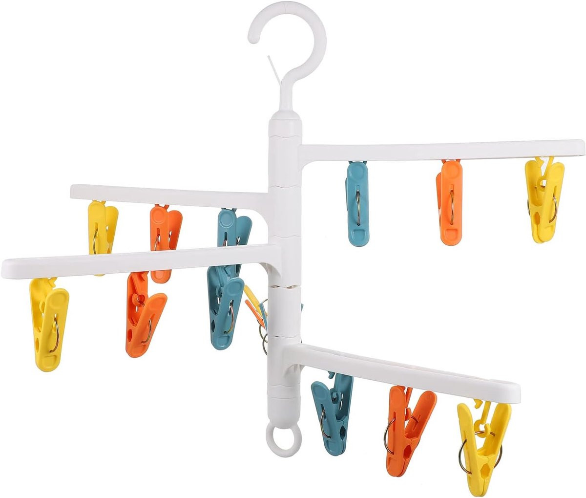 Wit Draaibaar Kledingrek met Windbestendige Sokkenhanger Clips, 43 x 43 cm