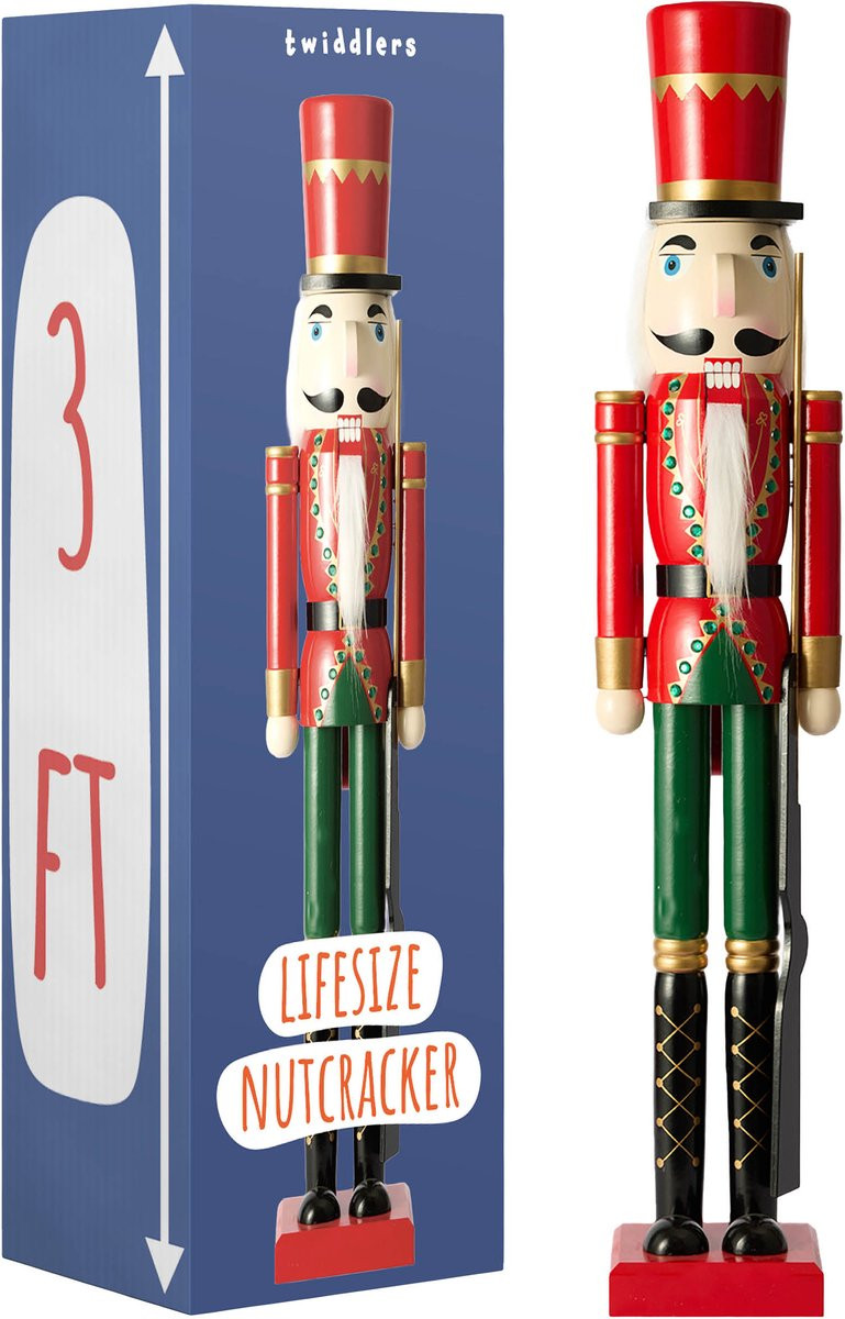 The Twiddlers Grote Houten Notenkraker Kerstbeeld Rood 90 cm
