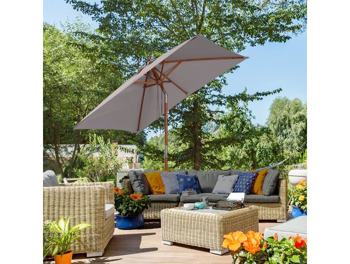 Outsunny Parasol Rectangulaire Bois Polyester Gris 2x1.5m