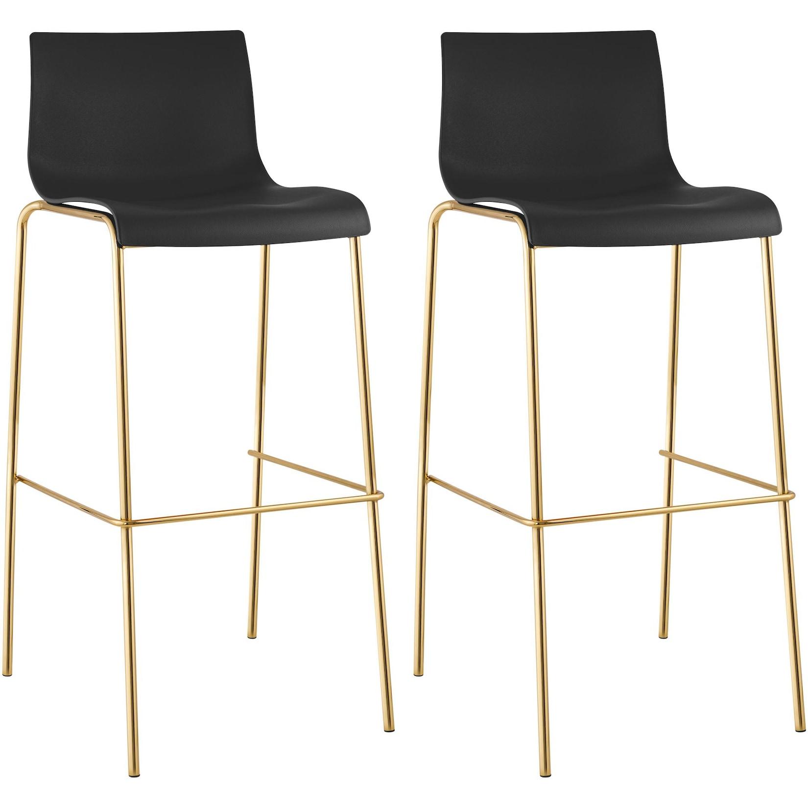CLP 2er Set Barhocker Hoover Kunststoff 4-Fuß Gold - Farbe: schwarz