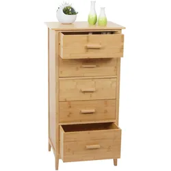 Bambus Kommode HWC-M24, Badezimmerschrank Schrank Anrichte Badschrank Beistellschrank, 5 Schubladen, FSC® 100x50x40cm