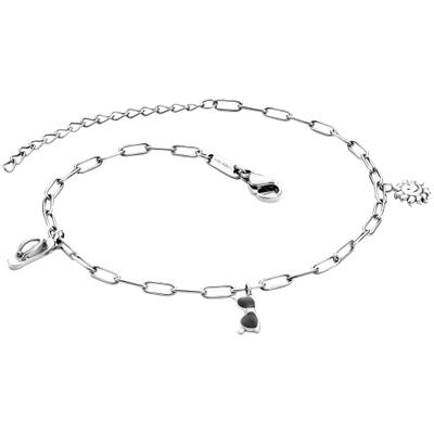 Fußkette JULIE JULSEN "Edelstahl rhodiniert", weiß, Fußketten, Damen, 22+5cm, Edelstahl, glänzend