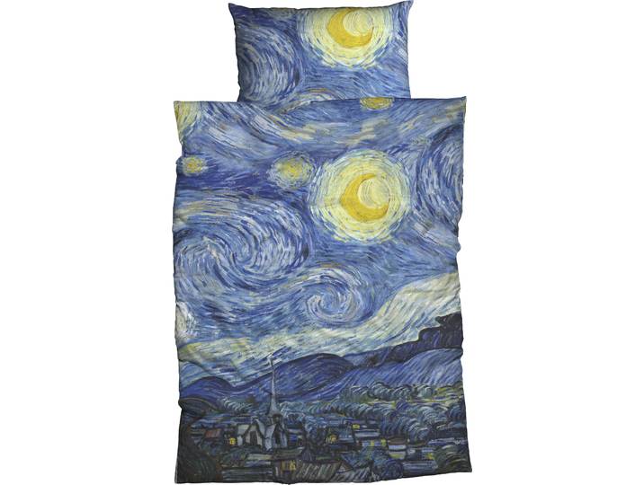 Bettwäsche GOEBEL Starry Night , blau (moonlight blau), B/L: 135cm x 200cm, 1 Stk., 1 Stk., Satin, B/L: 80cm x 80cm, 2 Stk., Satin, Obermaterial: 100% Baumwolle, Bettwäsche, Bettwäsche, geniales Design von Vincent van Gogh