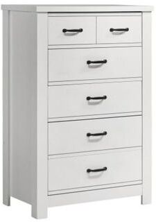 Benjara Nori Tall Dresser Chest, 5 Drawers with Split Top, Black Handles, White