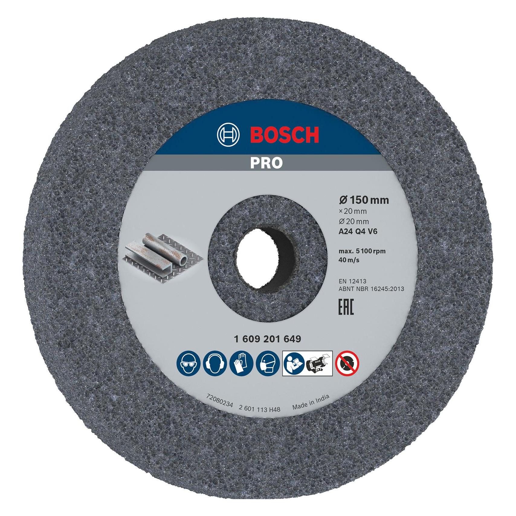 Bosch Professional Zubehör PRO Metal Schleifscheibe, 150 x 20 x 20 mm, G24 (1609201649.00)