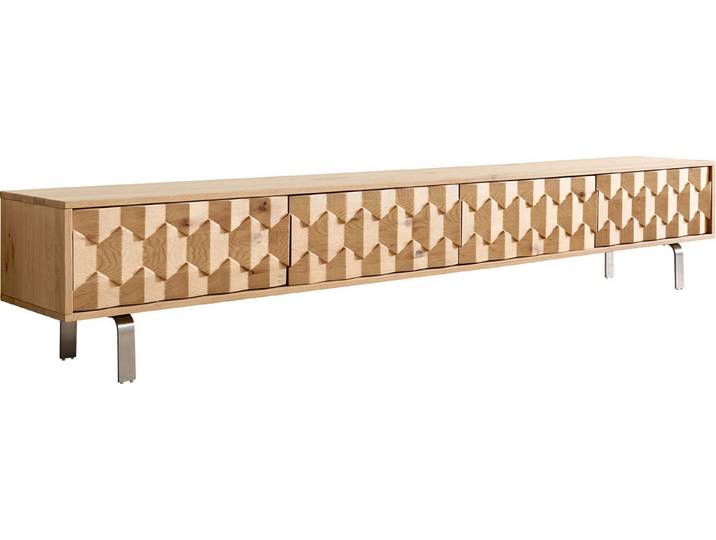 DELIFE Lowboard Fevo, Fevo Eiche Natur 220 cm 4 Türen L-Fuß Edelstahl Lowboard