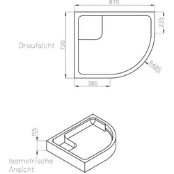 Neuesbad Wannenträger für Keramag Felino 75x90x5 Viertelkreis SD20200