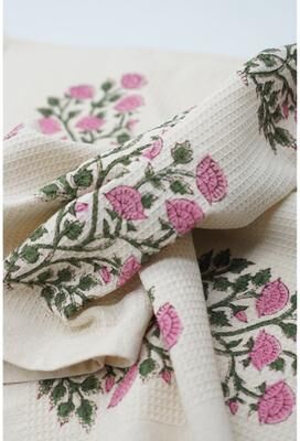 Fabdivine Hand Block Floral Print Waffle Weave Kitchen, Dining Room Use, Gift Hand Towel