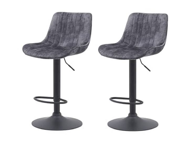 Hela Tische, 2er Set Barhocker Bistrohocker Sabine, Velvet Grau, Polster-Lehne, 360° drehbar, höhenverstellbar mit Lift
