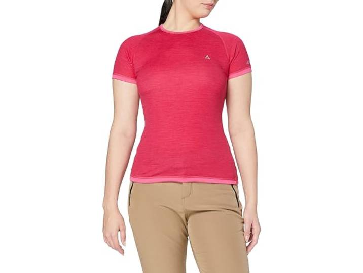 Schöffel Damen Merino Sport Shirt 1/2 Arm W, temperaturregulierendes Unterhemd, atmungsaktives Funktionsunterwäsche-Shirt in Wollqualität, Rasberry s, S