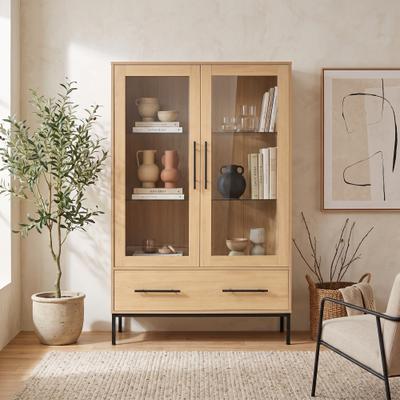 Kodotan sofa "60""H Display Cabinet with Glass Door,Farmhouse Storage Cabinet with 1 drop-down door and 4-Tier Adjustable Glass Shelves"