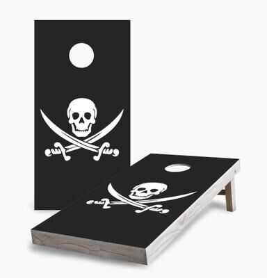 Skip's Garage Black Skull and Sword Cornhole Boards