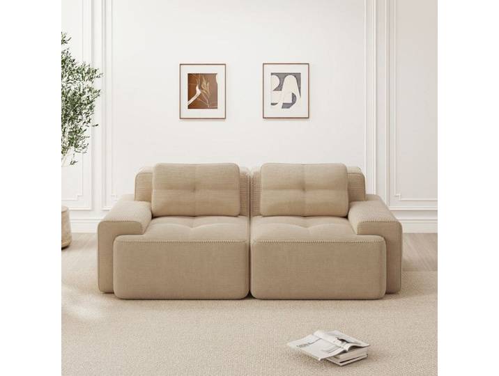 Nuvlagu - Canapé modulable 2 places - Canapé « nuage » confortable en velours côtelé - Aucun montage requis - Beige