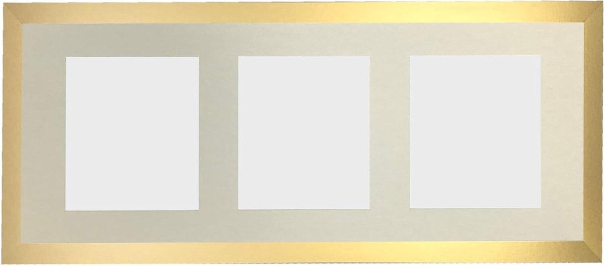 Gouden fotolijst met passe-partout en drie openings, 7 x 5 inch