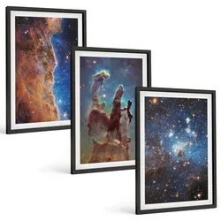 BILDER SET 3er Set - 40x60 cm Schwarzer Rahmen - Weltraumlandschaften von Galaxien