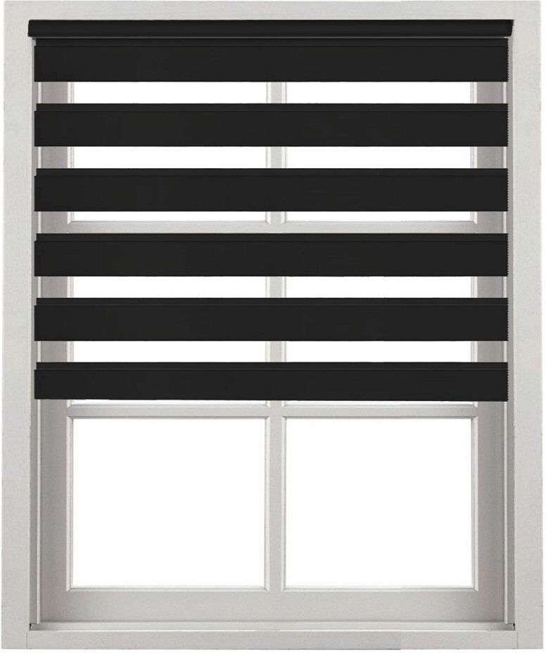 Symple Stuff Dual Layer Day & Night Zebra Roller Blind – Light Filtering Privacy Blind Black 165 cm L x 154 cm W