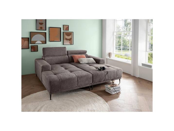 P & B Bigsofa, Graubraun, Metall, Uni, 200x79-95x188 cm, Rücken echt, Wohnzimmer, Sofas & Couches, Bigsofa
