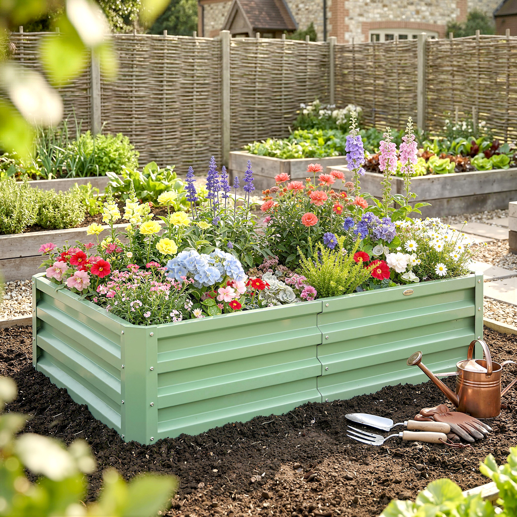 Outsunny Orto rettangolare da giardino in acciaio ondulato, 120x60x30,5 cm, Verde   Aosom Italy