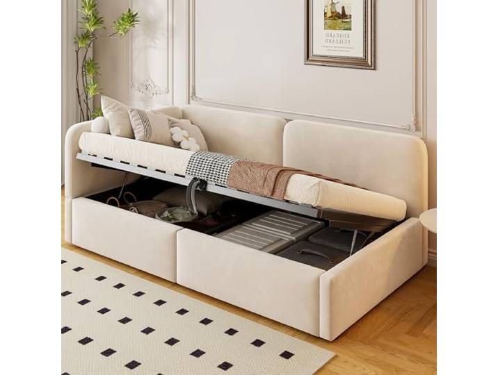 Bellemave Schlafsofa mit Bettkasten 90x200 platzsparend, Stauraumbett