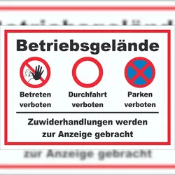 HB-Druck Schild Betriebsgelände Betreten Durchfahrt Parken A1 (594x841mm)