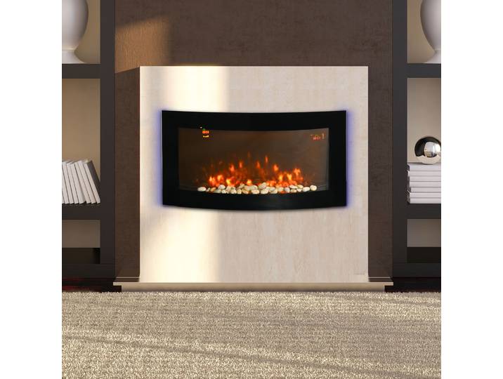 HOMCOM Cheminée Murale LED Télécommande Minuterie Noir