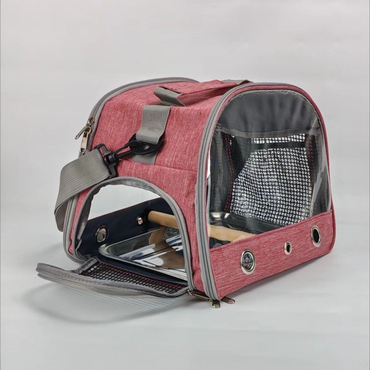 INF Cage de transport pliable pour oiseaux - Polyester+PVC portable avec perchoir et plateau en acier pour perruche, pinson, Rouge