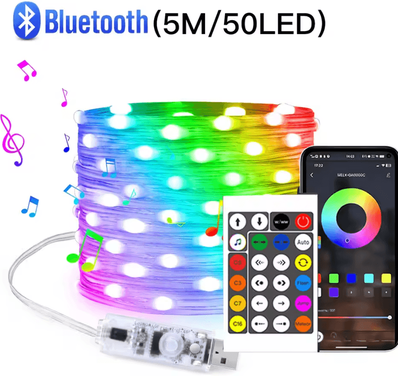 Inspire Curations 20M RGBIC Bluetooth Fairy Lights RGBIC LED String Lights With Music Sync & USB Power For Party And Home Decor 5m 50leds