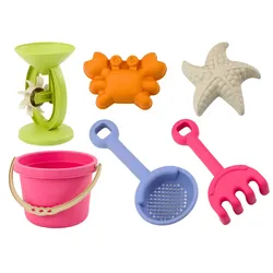 Sandspielzeug-Set, Eimer, Mühle, Sieb, Pastellformen