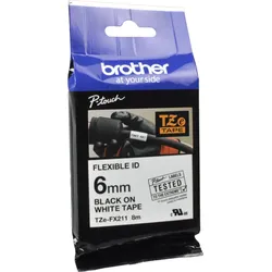 Brother P-Touch Band TZe-FX211 schwarz auf weiß 6mm x 8m flexibel laminiert