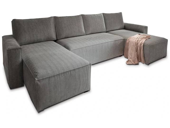 AKTION Graue U-förmige Wohnlandschaft SMART COSARO 295x140 cm II. Wahl
