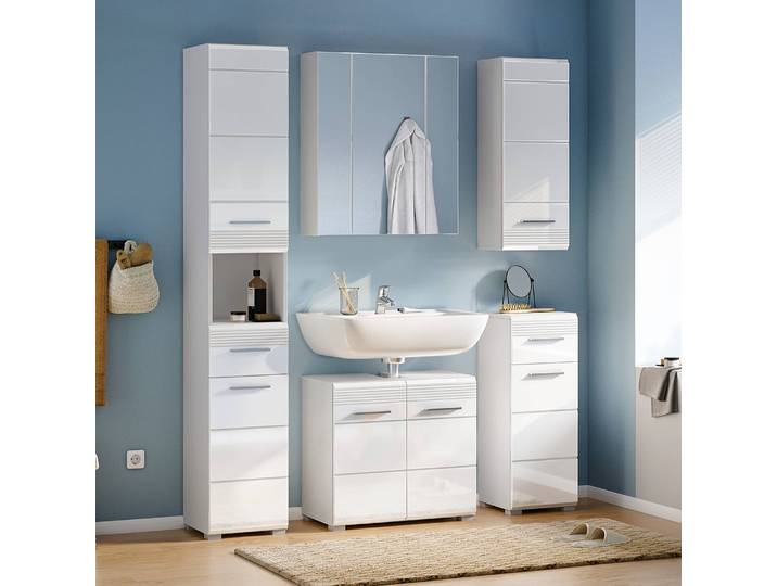 Set de salle de bain 2 pcs 60 x 182 x 34cm Blanc/Blanc brillant