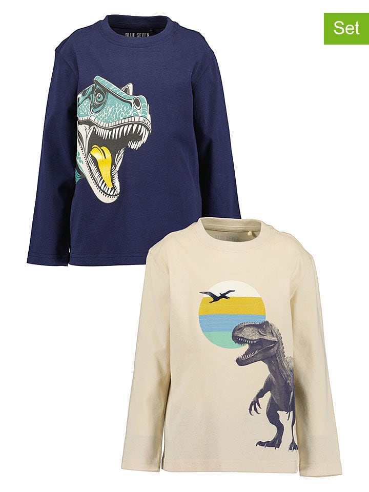 Blue Seven 2er-Set: Longsleeves in Sand/ Dunkelblau - 98