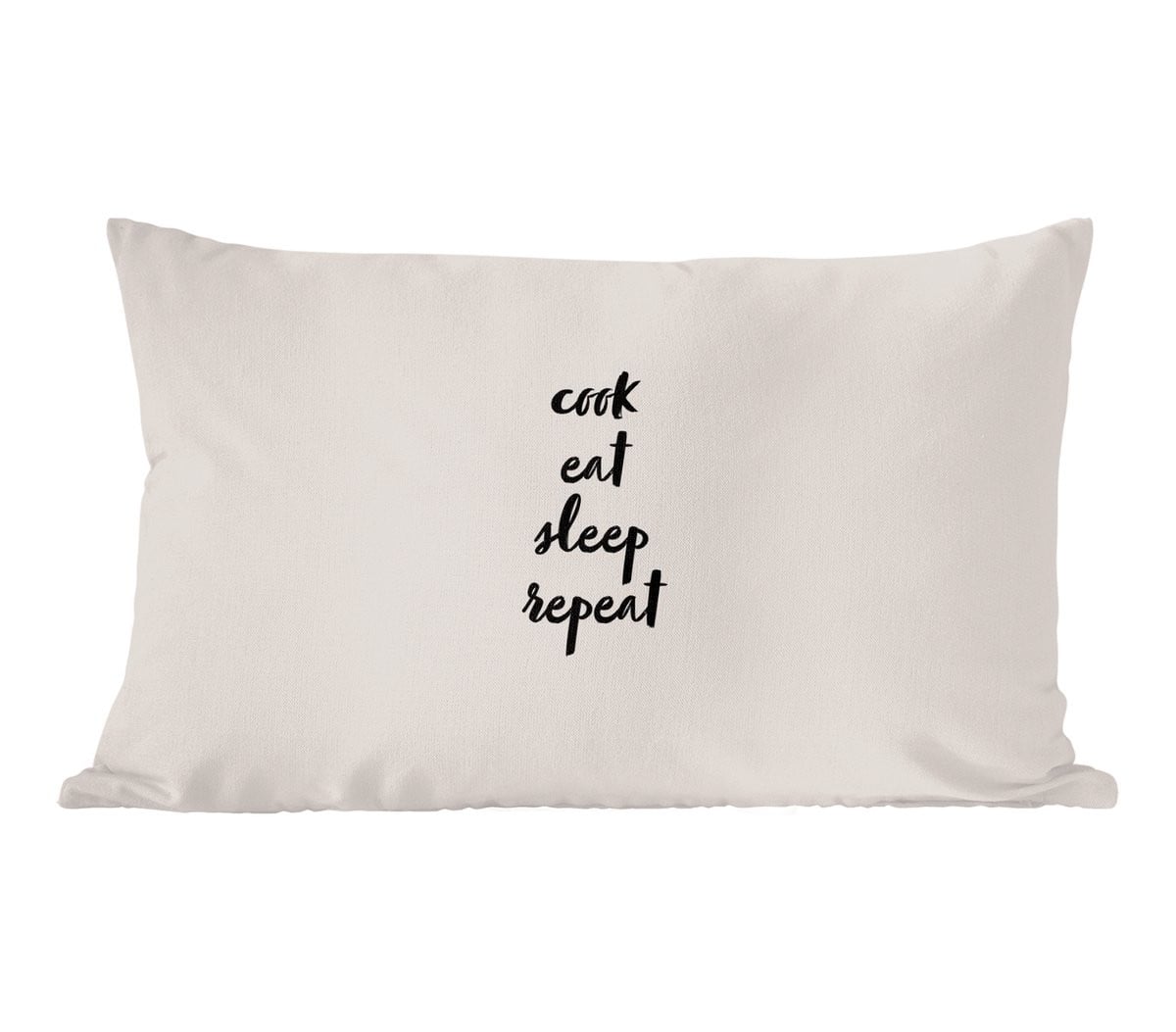 PillowMonkey Sierkussen met Quote Cook Eat Sleep Repeat - 60 x 40 cm