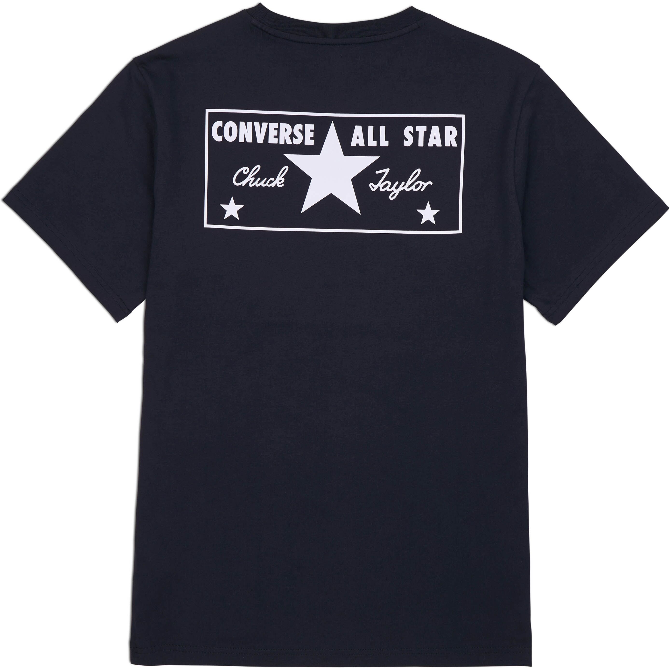 T-Shirt CONVERSE "CONVERSE LICENSE PLATE TEE", Herren, Gr. XXL, schwarz (converse schwarz), Single Jersey, Obermaterial: 100% Baumwolle, unifarben, Rundhals, eingesetzt eingefasste Kante, Shirts T-Shirt, Kurzarm-Design, mit Rundhalsausschnitt, aus Baumwol