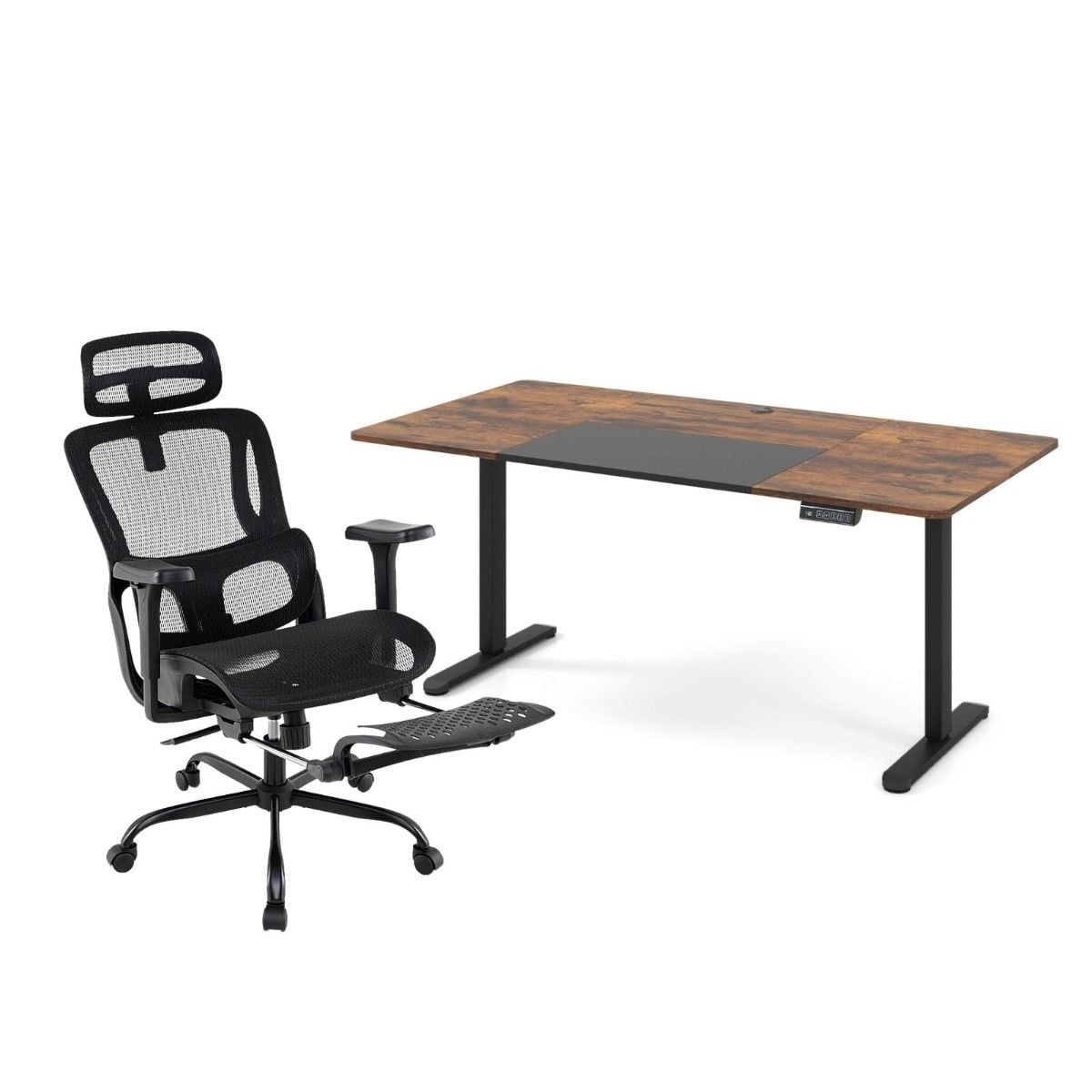 Costway Elektrisch Verstelbaar Computerbureau en Ergonomische Bureaustoel Set met Zwenkwielen