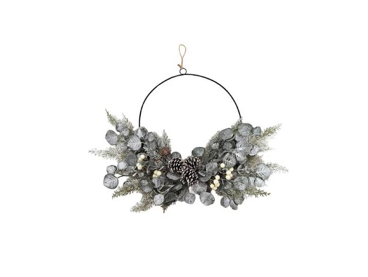 Daisy Darcy Demi-couronne de feuillage givré 50 cm Matériau naturel : pomme de pin