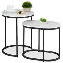 Relaxdays Satztisch 2er Set Marmoroptik & Metall Weiß,Schwarz